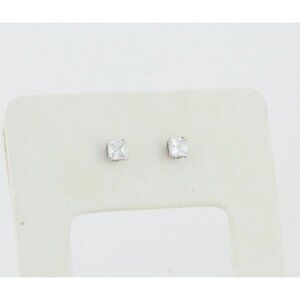 14k White Gold Cubic Zirconia Stud Earrings Princess Cut